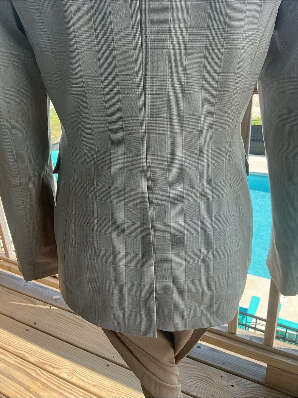 Calvin Klein Taupe Plaid Tailored Blazer - Picture 11 of 14
